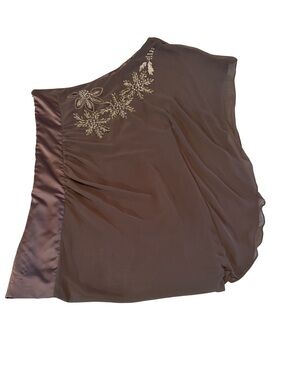 Do & Be One Shoulder Embroidered Cocktail Dress Bronze Brown Size L